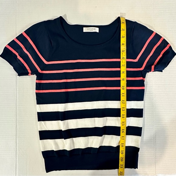 Ofuon Striped Blue Peach And White Women’s Blouse Size Small Preowned - Picture 3 of 7